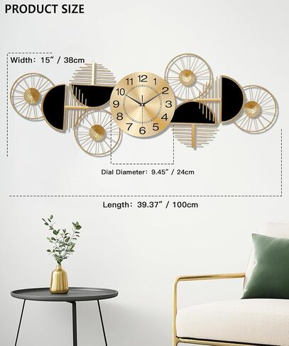 Decorative Large Wall Clock,Modern Silent Non-Ticking Metal Wall Art, Horizontal or Vertical Hanging Clock for Living Room, Office, or Entryway (40") in Saudi Arabia