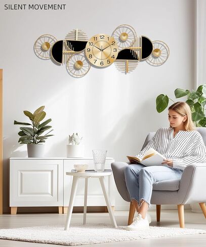 Decorative Large Wall Clock,Modern Silent Non-Ticking Metal Wall Art, Horizontal or Vertical Hanging Clock for Living Room, Office, or Entryway (40") in Saudi Arabia