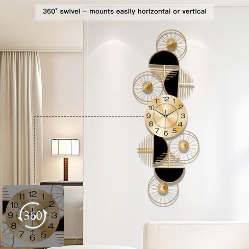 Decorative Large Wall Clock,Modern Silent Non-Ticking Metal Wall Art, Horizontal or Vertical Hanging Clock for Living Room, Office, or Entryway (40") in Saudi Arabia