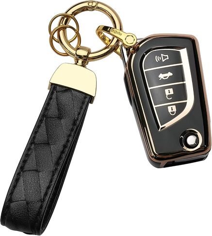 for Toyota Key Fob Cover Keychain Fit for Fortuner tundra Camry RAV4 Highlander Corolla Smart Key Shell Case (Black, 4 Button) in Saudi Arabia