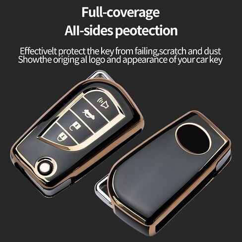for Toyota Key Fob Cover Keychain Fit for Fortuner tundra Camry RAV4 Highlander Corolla Smart Key Shell Case (Black, 4 Button) in Saudi Arabia