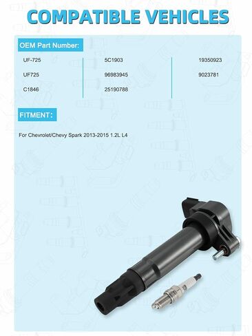Set of 4 UF725 Ignition Coil Pack & Iridium Spark Plugs (1.2L Only) 2013-2015 For Chevrolet Spark,Replace # C1846 5C1903 96983945 25190788 19350923 9023781 in Saudi Arabia