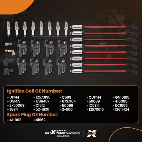 maXpeedingrods UF414 Set of 8 Ignition Coil with 8 Spark Plug and 8 Wire Set Fit for Cadillac Buick Hummer Pontiac GMC Chevrolet, Ignition Coil Kit Replaces 12573190 C599 GN10165 in Saudi Arabia