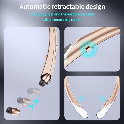 Neckband Bluetooth Headphones with Wireless Retractable Earbuds, Built-in Mic & Vibration Alerts - IPX5 Sweatproof Earphones, Noise Cancelling Headset for Sports, Running, Driving (Black) in Kuwait