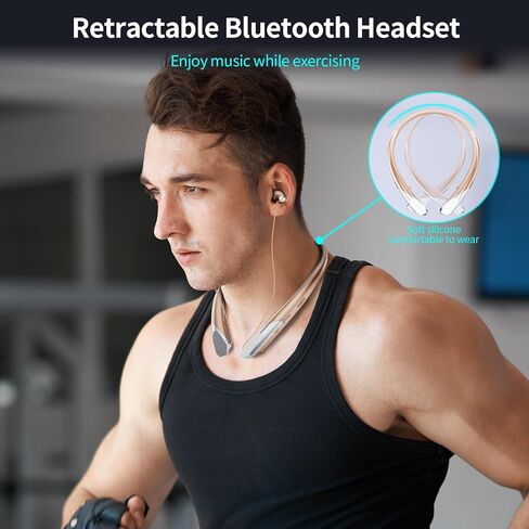 Neckband Bluetooth Headphones with Wireless Retractable Earbuds, Built-in Mic & Vibration Alerts - IPX5 Sweatproof Earphones, Noise Cancelling Headset for Sports, Running, Driving (Black) in Kuwait