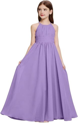 Halter Neck Junior Bridesmaid Dresses Ruched Chiffon Flower Girl Dress for Wedding Party Formal Gowns in Saudi Arabia