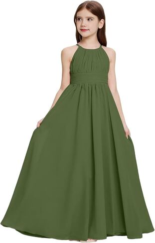 Halter Neck Junior Bridesmaid Dresses Ruched Chiffon Flower Girl Dress for Wedding Party Formal Gowns in Saudi Arabia