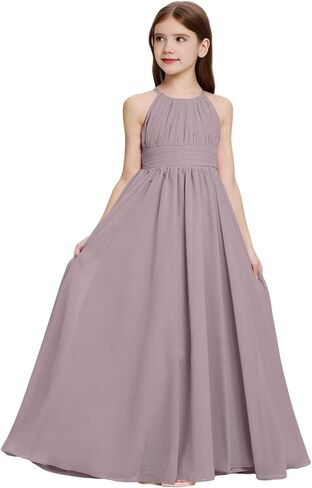 Halter Neck Junior Bridesmaid Dresses Ruched Chiffon Flower Girl Dress for Wedding Party Formal Gowns in Saudi Arabia