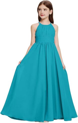 Halter Neck Junior Bridesmaid Dresses Ruched Chiffon Flower Girl Dress for Wedding Party Formal Gowns in Saudi Arabia