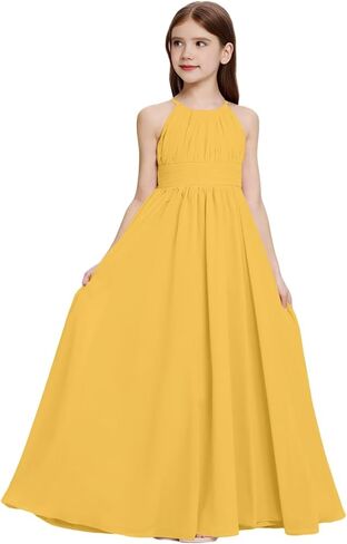 Halter Neck Junior Bridesmaid Dresses Ruched Chiffon Flower Girl Dress for Wedding Party Formal Gowns in Saudi Arabia