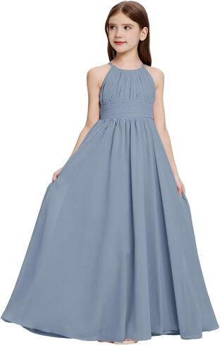 Halter Neck Junior Bridesmaid Dresses Ruched Chiffon Flower Girl Dress for Wedding Party Formal Gowns in Saudi Arabia