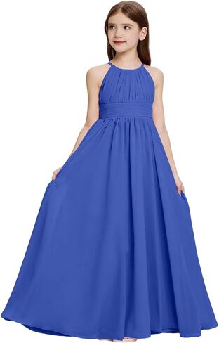 Halter Neck Junior Bridesmaid Dresses Ruched Chiffon Flower Girl Dress for Wedding Party Formal Gowns in Saudi Arabia