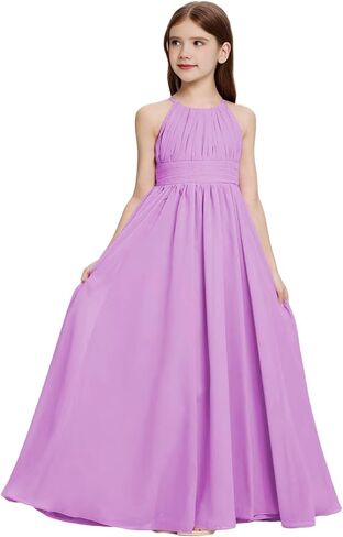 Halter Neck Junior Bridesmaid Dresses Ruched Chiffon Flower Girl Dress for Wedding Party Formal Gowns in Saudi Arabia