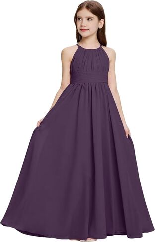 Halter Neck Junior Bridesmaid Dresses Ruched Chiffon Flower Girl Dress for Wedding Party Formal Gowns in Saudi Arabia