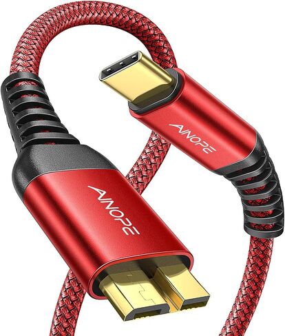 AINOPE External Hard Drive Cord 10Gbps Micro B to USB C External Hard Drive USB C to Micro B Cable Nylon Braided for MacBook Air/Pro, Seagate, WD Toshiba, SSD, iPhone, iPad, Camera, 1.6FT, Grey in Kuwait