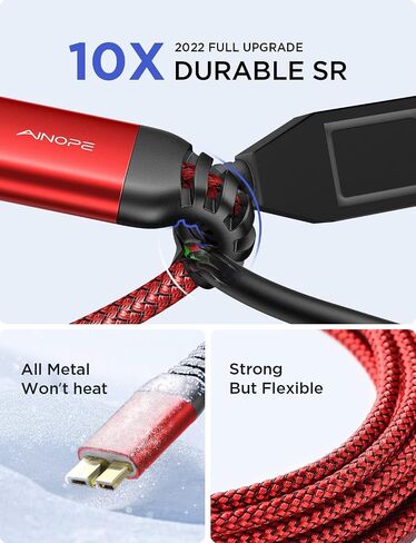 AINOPE External Hard Drive Cord 10Gbps Micro B to USB C External Hard Drive USB C to Micro B Cable Nylon Braided for MacBook Air/Pro, Seagate, WD Toshiba, SSD, iPhone, iPad, Camera, 1.6FT, Grey in Kuwait