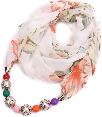 Ulalaza Scarf Bead Pendant Scarf Charm Ethnic Style Infinity Scarves Women's Scarf Necklace in Kuwait