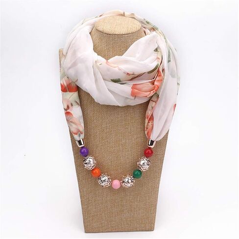 Ulalaza Scarf Bead Pendant Scarf Charm Ethnic Style Infinity Scarves Women's Scarf Necklace in Kuwait