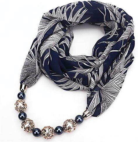 Ulalaza Scarf Bead Pendant Scarf Charm Ethnic Style Infinity Scarves Women's Scarf Necklace in Kuwait