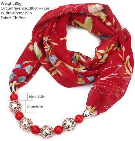 Ulalaza Scarf Bead Pendant Scarf Charm Ethnic Style Infinity Scarves Women's Scarf Necklace in Kuwait