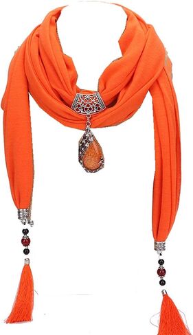Ulalaza Scarf Bead Pendant Scarf Charm Ethnic Style Infinity Scarves Women's Scarf Necklace in Kuwait