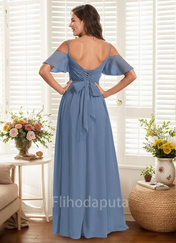 Women’s V Neck Chiffon Bridesmaid Dresses 2025 Cold Shoulder Pleated Formal Evening Dress with Slit in Saudi Arabia