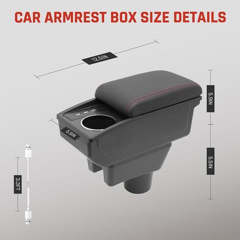 صندوق تخزين ذراع yjywzh للركوب ل Mitsubishi Mirage Attrage 2014-2024 مربع مسند وحدة التحكم في مركز وحدة التحكم في الطبقة المزدوجة مع 6 موانئ USB وملحقات السيارة الداخلية للسيارة (الخيط الأحمر) in Saudi Arabia