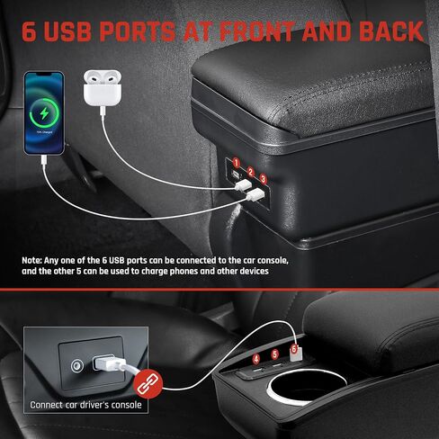 صندوق تخزين ذراع yjywzh للركوب ل Mitsubishi Mirage Attrage 2014-2024 مربع مسند وحدة التحكم في مركز وحدة التحكم في الطبقة المزدوجة مع 6 موانئ USB وملحقات السيارة الداخلية للسيارة (الخيط الأحمر) in Saudi Arabia