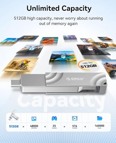 ORICO 512GB SSD الخارجي ، 1050 ميجابايت/ثانية ، محرك الحالة الصلبة الخارجي عالي السرعة ، 2 في 1 محرك أقراص مزدوج USB C + USB تخزين لجهاز iPhone 16 ، 15 ، الهاتف الذكي من النوع C ، MAC ، الصوت ، السيارة-G201 in Kuwait