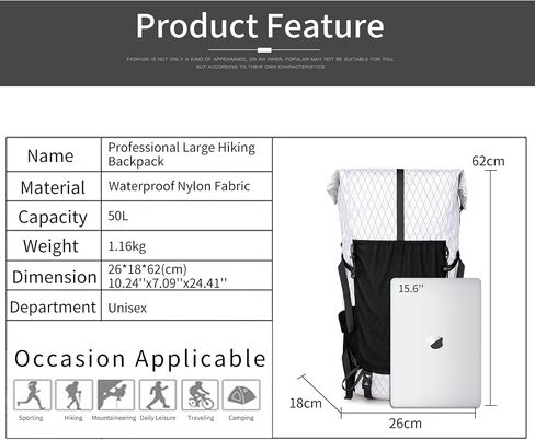 Hiking Backpack,40L to 50L Extra Large Capacity Hiking Bag, Internal Frame Camping Backpack, Upgraded X-PAC Lightweight Sport Daypack Travel Backpack Fit For Mountain Climbing Camping(Yellow) in Kuwait