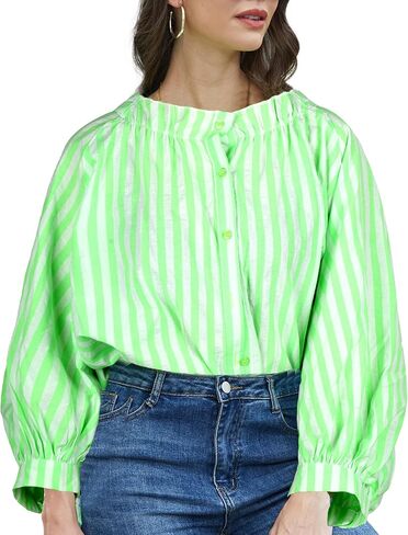 Women's 3/4 Length Sleeve Button Down Blouse, One Size, Plaid Design, Casual Summer Top, Relaxed fit in Saudi Arabia