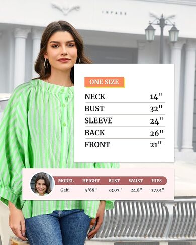 Women's 3/4 Length Sleeve Button Down Blouse, One Size, Plaid Design, Casual Summer Top, Relaxed fit in Saudi Arabia