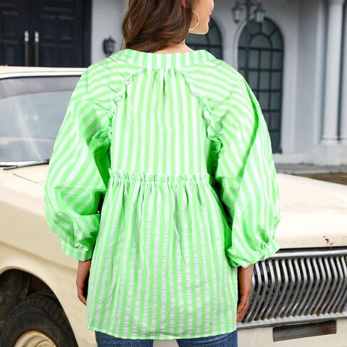 Women's 3/4 Length Sleeve Button Down Blouse, One Size, Plaid Design, Casual Summer Top, Relaxed fit in Saudi Arabia