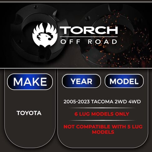 Torch 2 "Front 1" مجموعة الرفع الخلفي لعام 2005-2023 Toyota Tacoma 4x4 4WD W DROP DROP TRD SR5 - نماذج مع 6 LUG WHILE BOLT نمط فقط in Saudi Arabia