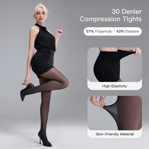 Yilanmy Compression Pantyhose for Women 10-15mmHg Support Hose Compression Tights 30D Sheer Stockings 2 Pairs in Saudi Arabia