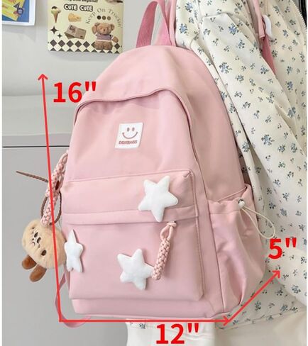 حقيبة الظهر Kawaii Star مع ملحق لطيف جمالي عتيقة حقيبة سفر مقاومة للماء (أسود) in Kuwait