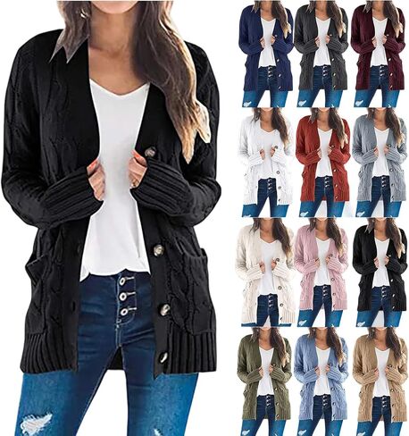 Sweaters for Women Open Front Fashion Cardigan Button Down Cable Knit Chunky Long Sleeve Fall Outfits in Saudi Arabia