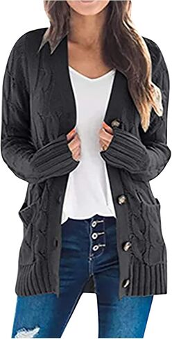 Sweaters for Women Open Front Fashion Cardigan Button Down Cable Knit Chunky Long Sleeve Fall Outfits in Saudi Arabia
