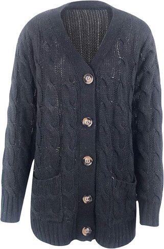 Sweaters for Women Open Front Fashion Cardigan Button Down Cable Knit Chunky Long Sleeve Fall Outfits in Saudi Arabia