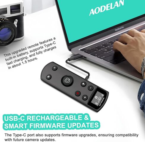 USB-C القابل لإعادة الشحن مصراع الكاميرا عن بعد مع شاشة OLED لشاشة Sony ZV-1 ، ZV-E10 ، ZV-1F ، A6100 ، A6400 ، A6700 ، A7IV ، RX100 VII ، A9 ، A9 II ، استبدال RMT-P1BT (أسود) in Kuwait