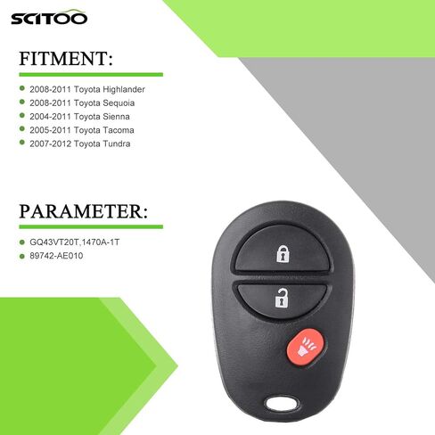 SCITOO متوافق مع زر 2x3 الجديد مفتاح فوب جديد بدون مفتاح الإدخال عن بُعد بديل ، فنير ، مرسل الصافي ، المنبه ، FIT 04-16 لتويوتا سيينا تاكوما التندرا هايلاندر سيكويا GQ43VT20T in Saudi Arabia