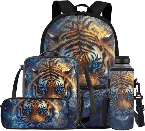 Cool Tiger School Backpack for Boys 8-12 Large Capacity Kids Backpack with Lunch Box Set Adjustable Strap Bookbag for School Kids 4pcs Primary Middle School Casual Daypack in Kuwait