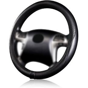 Flying Banner car Steering Wheel Covers Faux Leather Massage Piping Heavy Duty Ring Anti-Slip Sporty 15 Inches (Black Black) in Kuwait