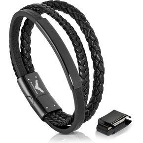 ROGUE RAVEN Leather Bracelet For Men [Size Adjustable] Tarnish Free Wrist Bracelet With Stainless Steel Closure | Aesthetic Fashion Accessorie in Exclusive Jewlery Box | Buy Now in Saudi Arabia