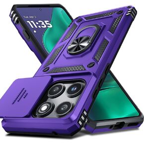 Janmitta Compatible with Moto Edge 2022 Case Built in Slide Camera Lens Cover+Screen Protector+Metal Kickstand,Heavy Duty Shockproof Full Body Cover,Black in Saudi Arabia