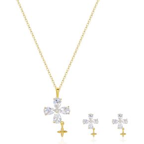 14K Gold Plated | 14K Platinum Plated Necklace for Women Necklace Earrings Set with Sparkling Zircon Inlay and Silver Post Earrings in Saudi Arabia