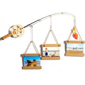 RELIY Wood Fishing Pole Wall Decor with 3 4"X4" Frames, Wall Decor for Fishing Lovers & Fishermen in Saudi Arabia
