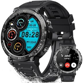 الساعات العسكرية الذكية للرجال - الإجابة/إجراء المكالمات ، IP68 خطوة للياقة البدنية مضاد للماء مشاهدة مع شاشة النوم/110+ أوضاع رياضية/عداد الخطى ، ساعة ذكية تكتيكية لنظام Android iPhone Samsung (أسود) in Kuwait