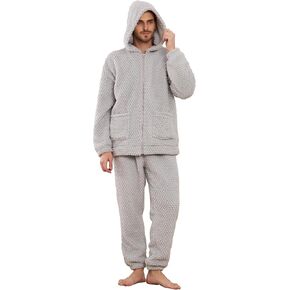 Vulcanodon Mens Plush Hooded Zipper Pajama Set, Soft Warm Long Sleeve Sleepwear with Pockets Fluffy Fuzzy Cozy Pjs in Kuwait