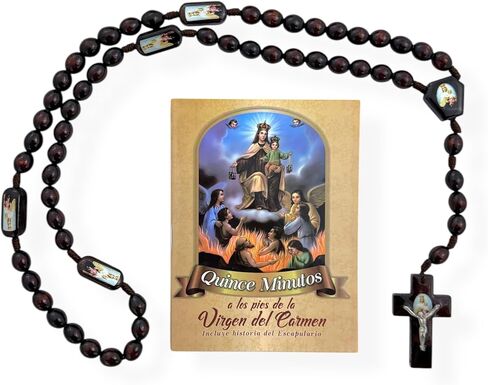 Quince Minutos a los pies de la virgen del carmen libro con rosario de madera cafe wood wood book 2 pc set in Kuwait